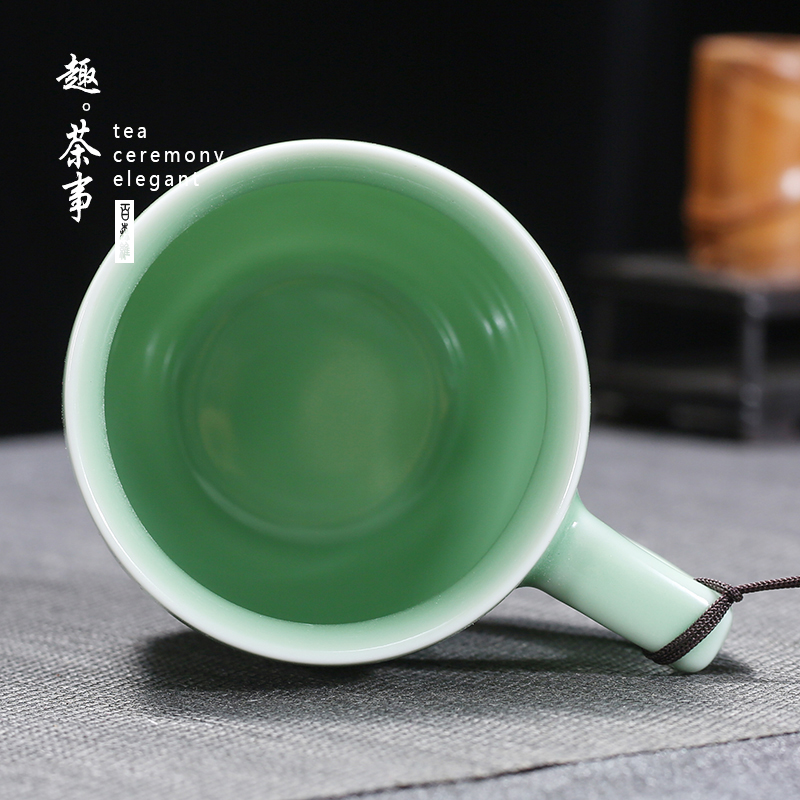 Longquan celadon ceramic tea cups with cover cup contracted tea cup office and household glass cup of their children