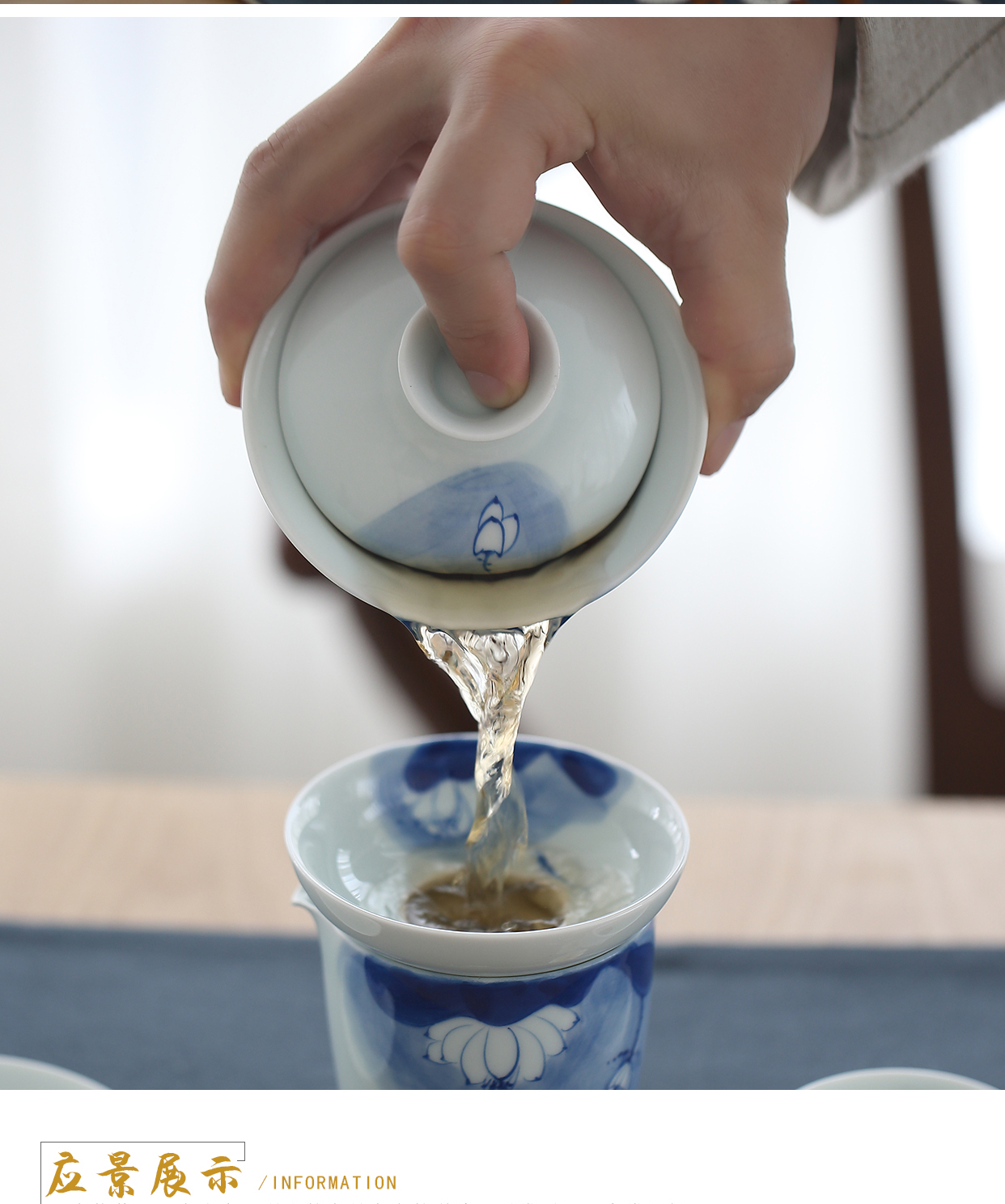 Dehua white porcelain only three tureen large cups tea bowl of kung fu tea set a single ceramic hand - made lotus tea bowl