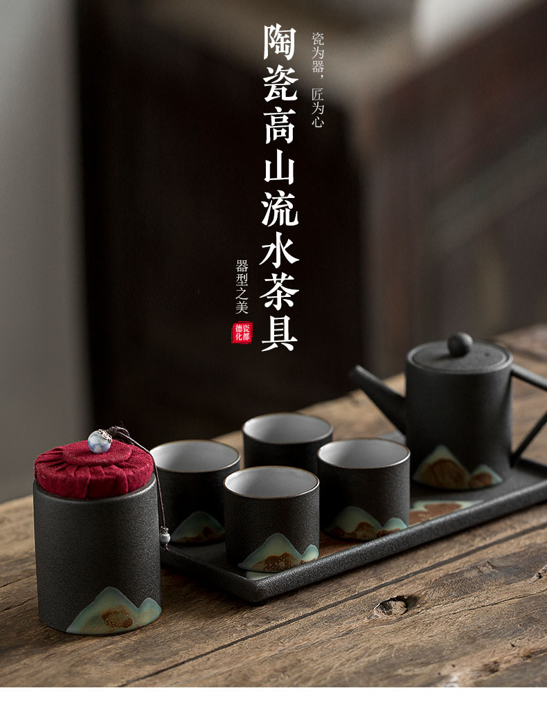 Japanese kung fu tea set coarse pottery dry landscape travel home a pot of four cups of ceramic teapot teacup gift boxes