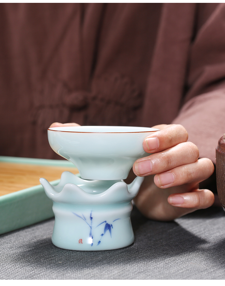 Dehua white porcelain kung fu tea set contracted household green ceramic lid bowl cups of a complete set of blue and white porcelain