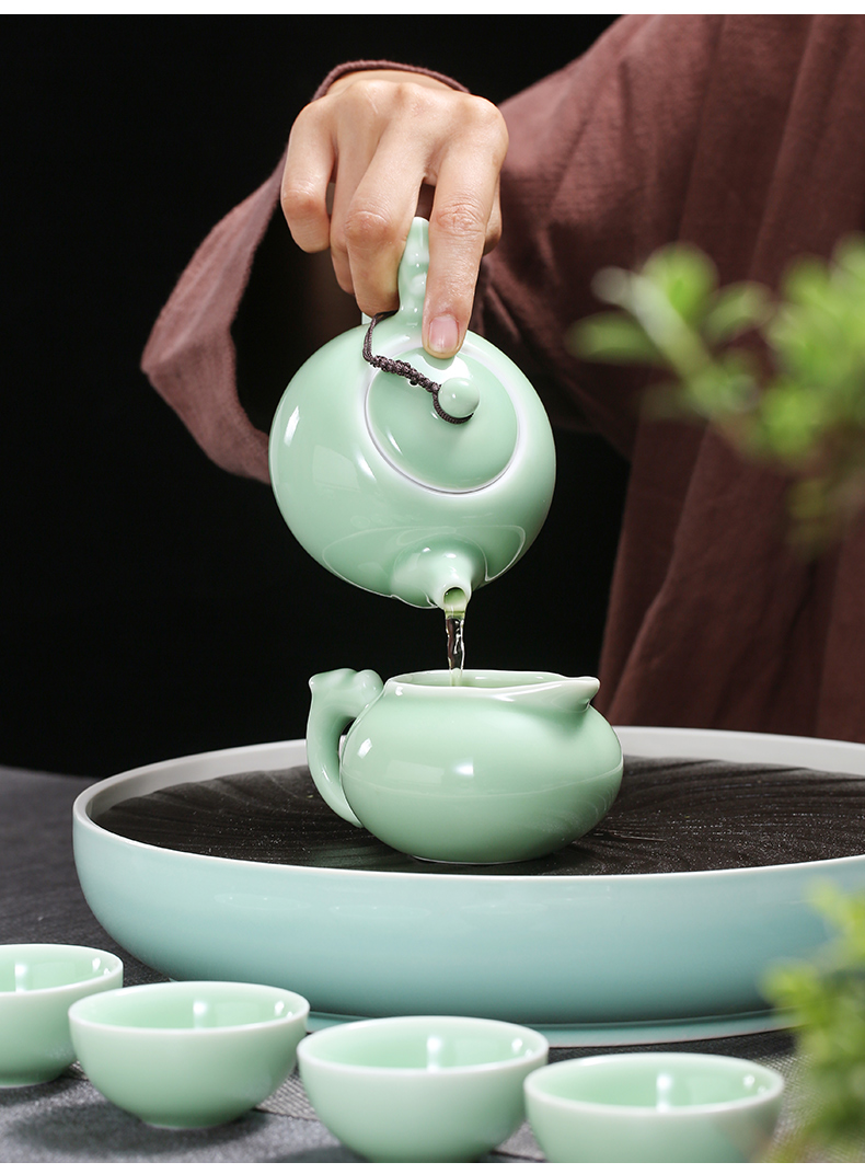 Japanese longquan celadon sharply stone kung fu tea tray ceramic teapot teacup tea set office the whole household