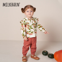 Milkbarn2021 autumn childrens lotus leaf collar open button long sleeve top female baby wear early autumn foreign shirt