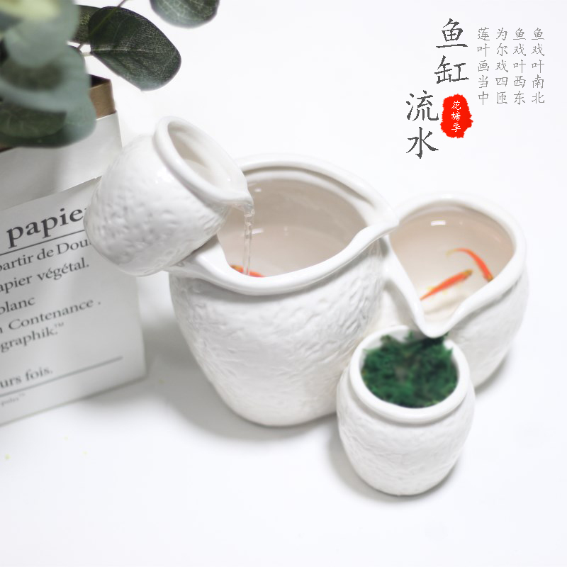 Ceramic fish tank circulating water ornaments aquarium ecological desktop goldfish tank mini small living room home tank