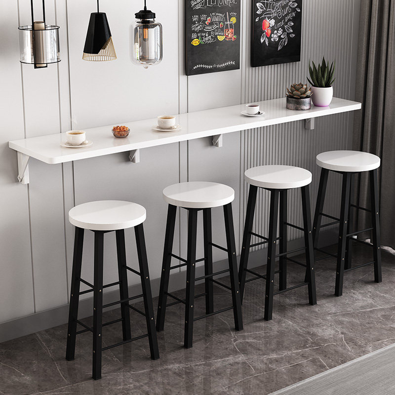 Wall-mounted folding bar desk Home Balcony Leaning Against Wall Strip Table Milk Tea Shop Chairs Combined Commercial Simple Dining Table-Taobao