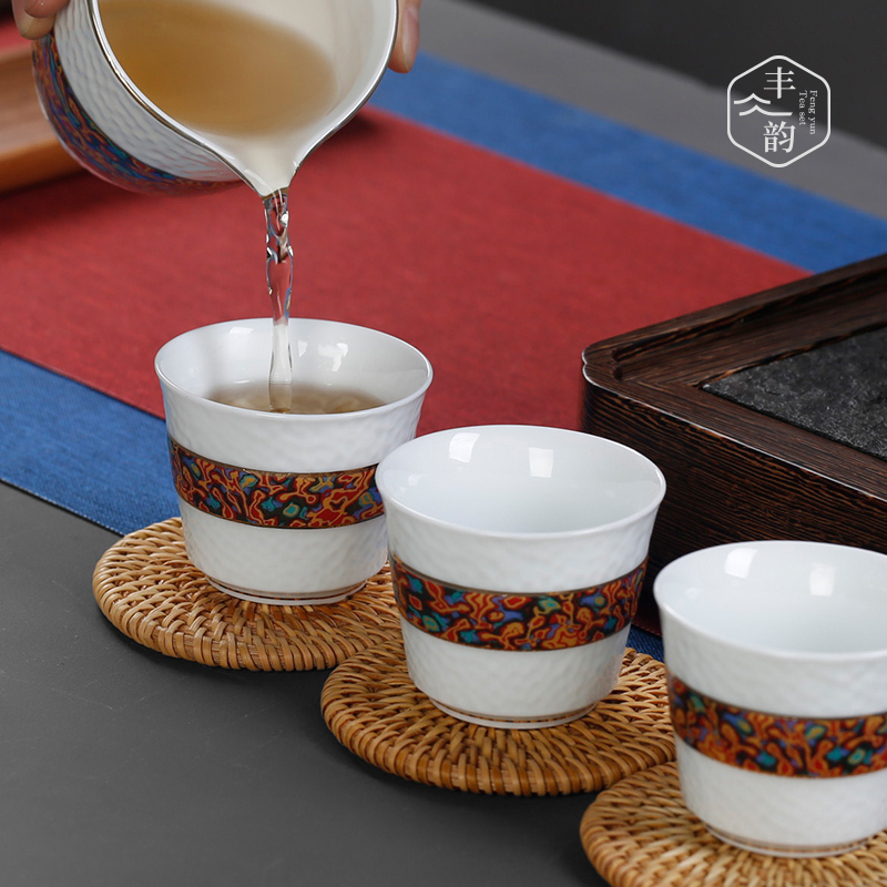 Colored enamel sample tea cup ceramic cups Japanese character kung fu small cups single CPU hat to master cup bowl tea sets