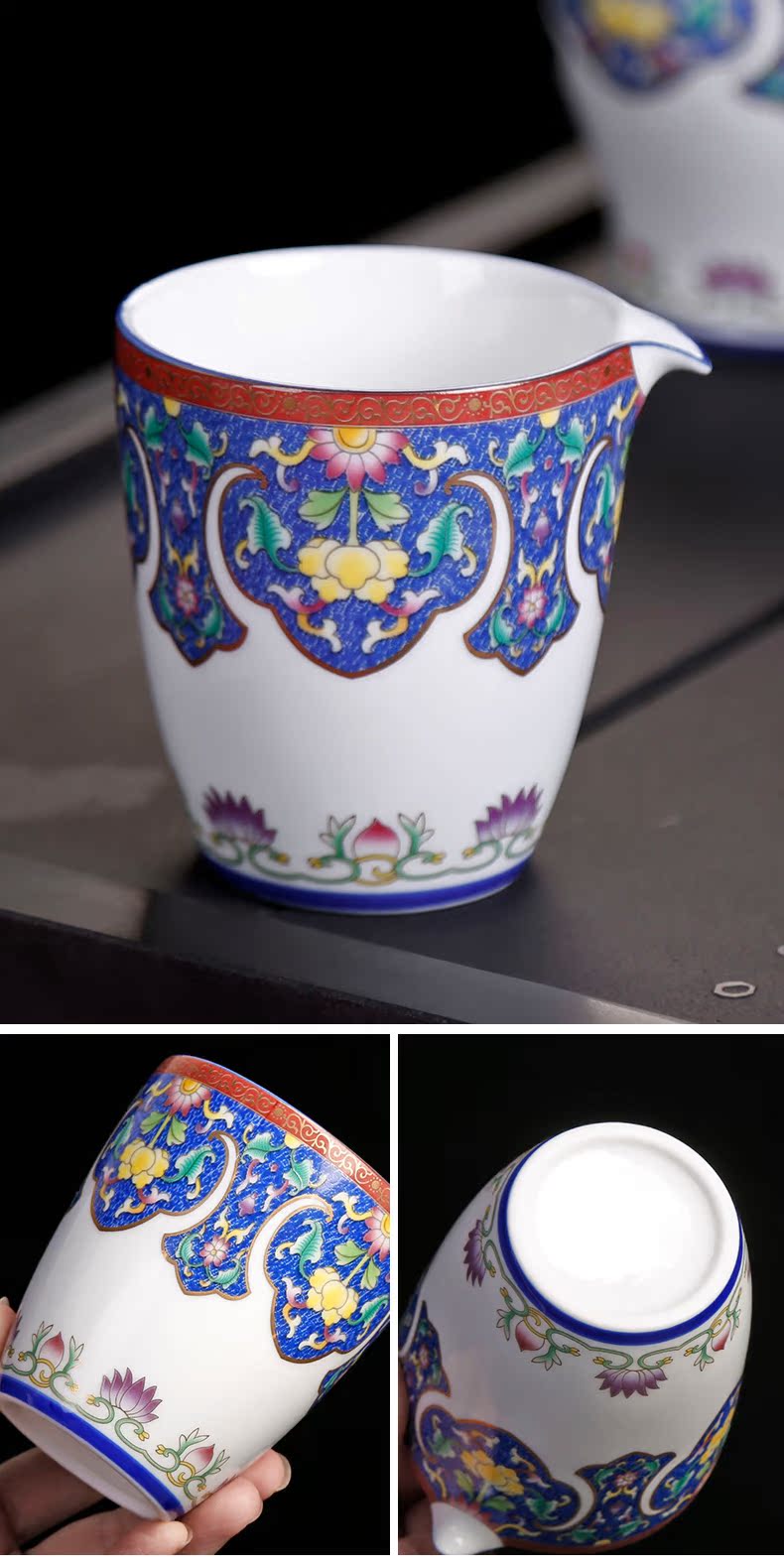 Archaize colored enamel three tureen large single kung fu tea cup only blue and white porcelain tea set gift box set the teapot