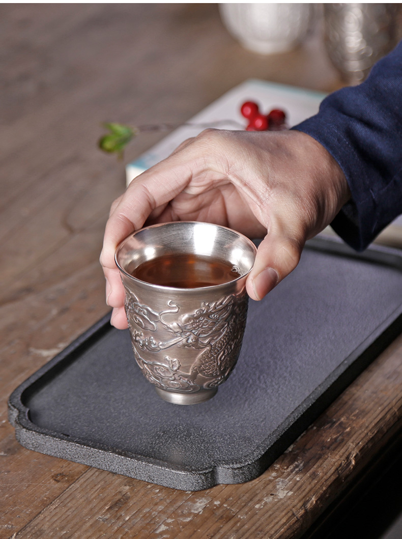 Move retro ceramic coppering. As silver cup master cup single cup pure manual large individual cup silver sample tea cup silver cup