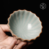 Ru kiln small tea cup Master Cup Open piece ceramic tea cup kung fu tea set ice crack can raise pure handmade individual cup