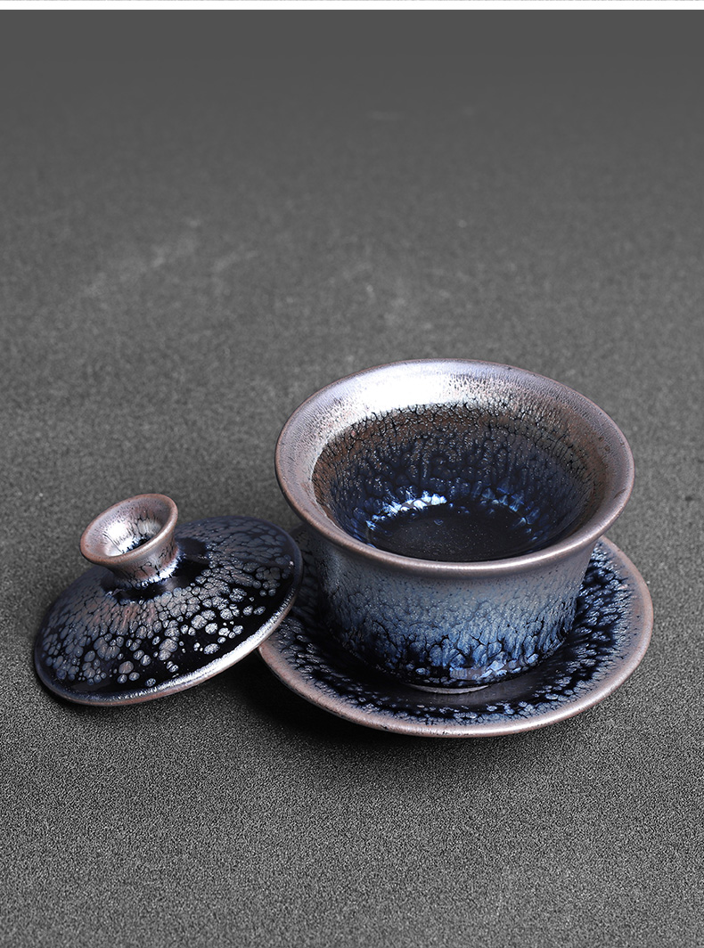 Manual jianyang ceramic tureen built lamp that only three cups small tire oil tea red glaze, kung fu tea set iron bowl