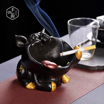 Creative personality ceramic small Fu pig ashtray home living room Zen tea set Tea play tea tray tea pet