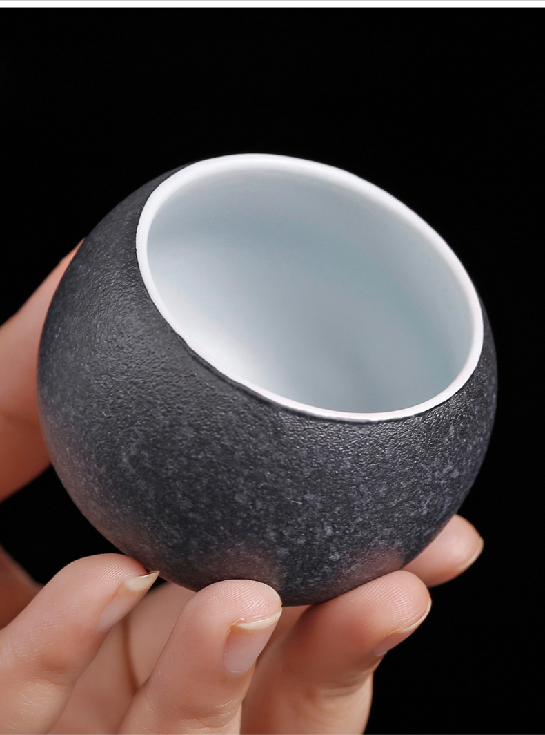 Coarse pottery kung fu tea cup home market metrix of ceramic tea set small single cup with cup mat sample tea cup set of tea cups