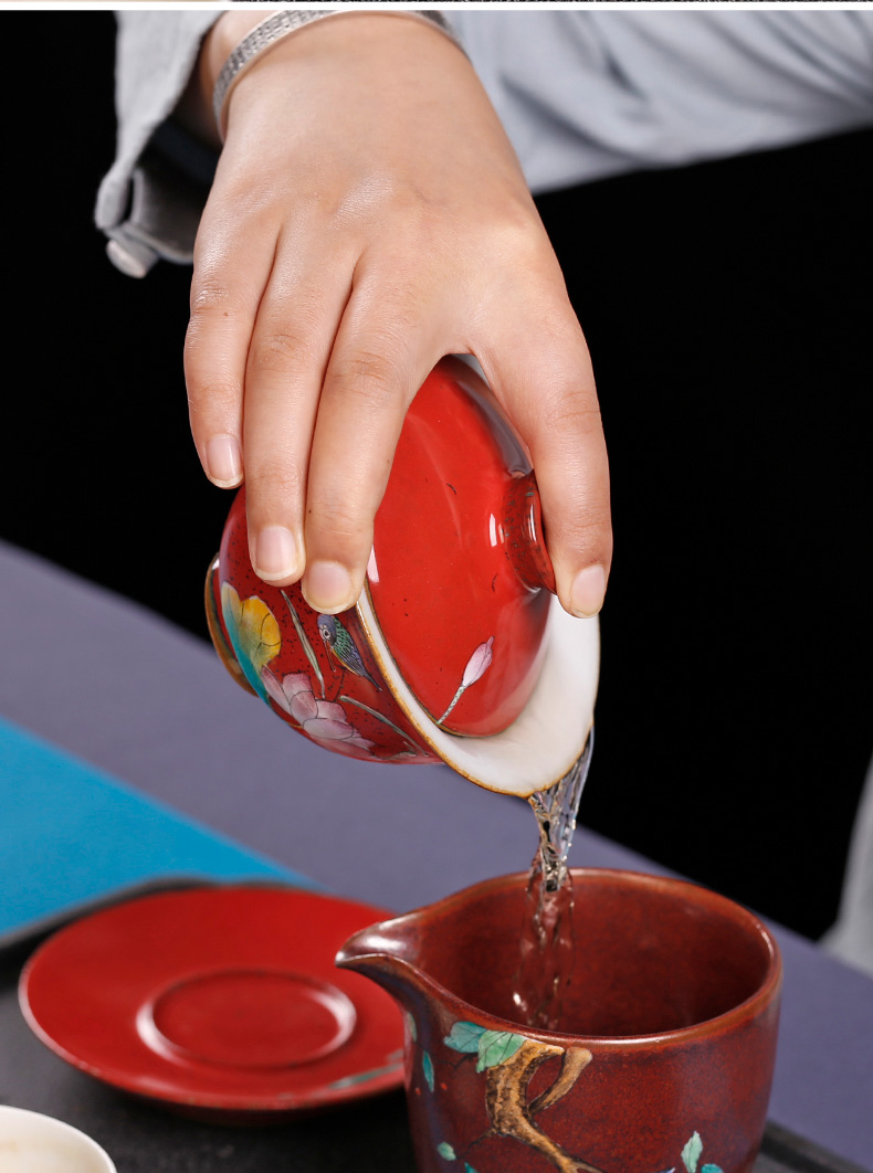 Large jingdezhen checking antique hand - made tureen single ceramic cups kung fu tea set three to prevent hot tea bowl