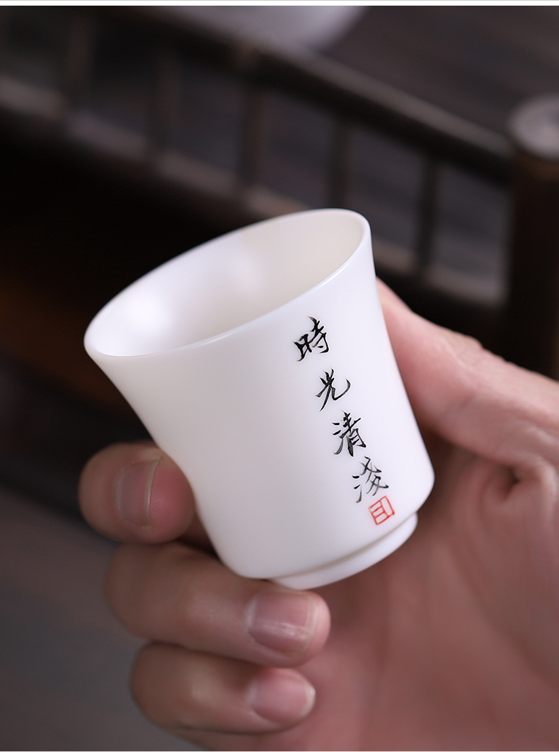 High pure manual kunfu tea light dehua white porcelain suet jade master cup single CPU hand - made noggin large sample tea cup