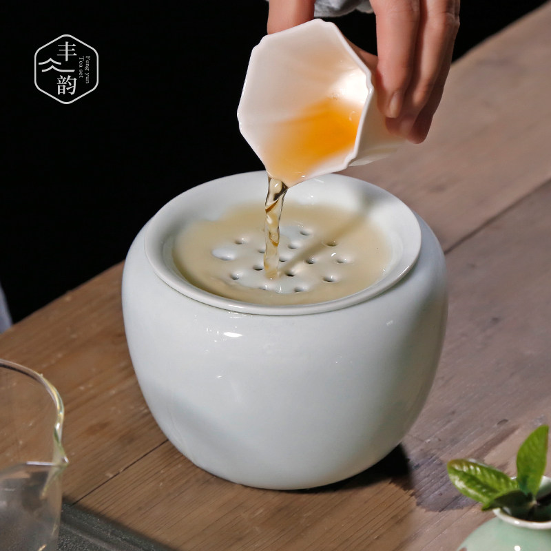 Green Porcelain Water Spittoon Tea Washing Zen-style cup washing tea residue barrel Small number ceramic Jianshui Kung fu Kung fu tea with tea road spare parts