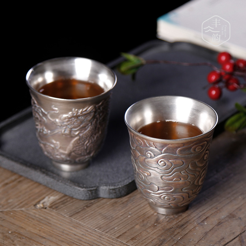 Move retro ceramic coppering. As silver cup master cup single cup pure manual large individual cup silver sample tea cup silver cup