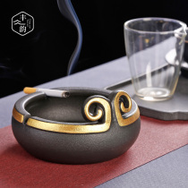 Creative Qi Tianshengwuke Golden hoop ceramic ashtray home living room office windproof ash can large modern