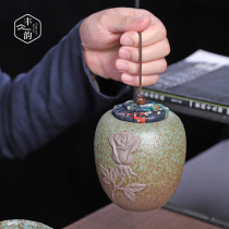 Tea cans retro coarse pottery sealed tea cans small storage cans Puer wake up tea cans tea bins household Tea Buckets