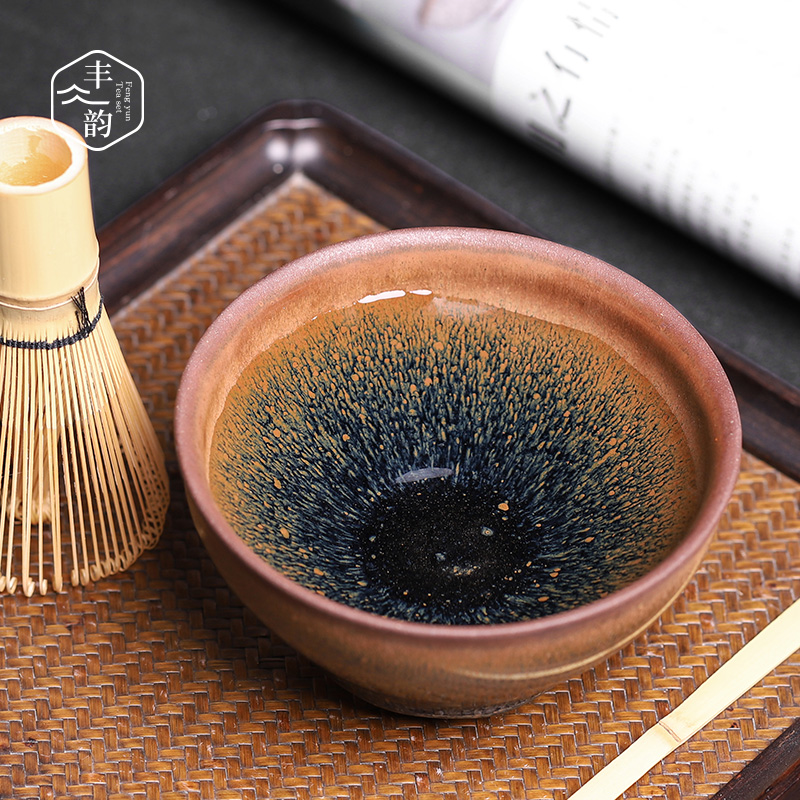 Built lamp cup retro glaze TuHao 12 diameter light point tea bowl ore iron tire oil droplets, ceramic masters cup