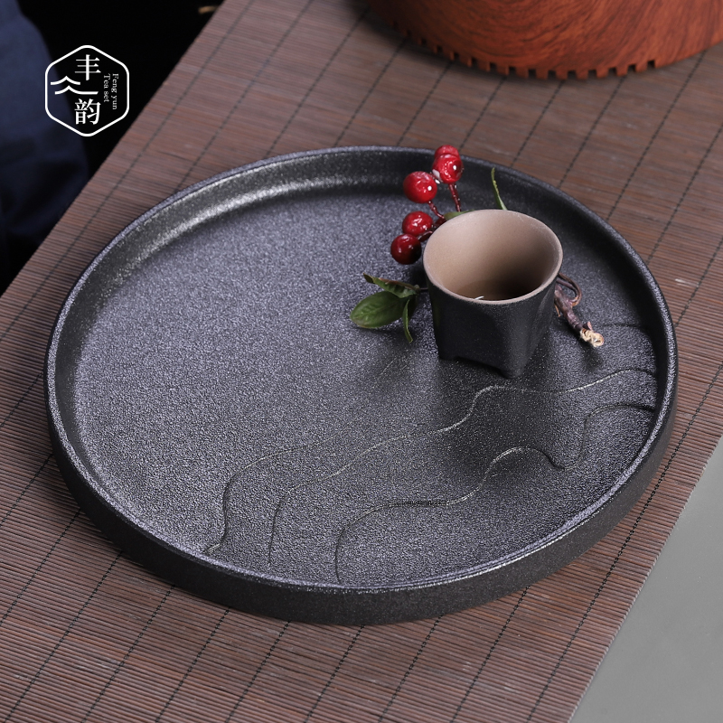 Japanese water dry tea plate contracted circular thick ceramic tray bearing small tea table compote kung fu tea tea pot