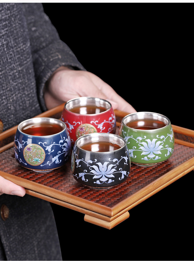 The Master cup single cup tea tasted silver ceramic cup silver gilding, kung fu tea set manual sample tea cup with personal cup