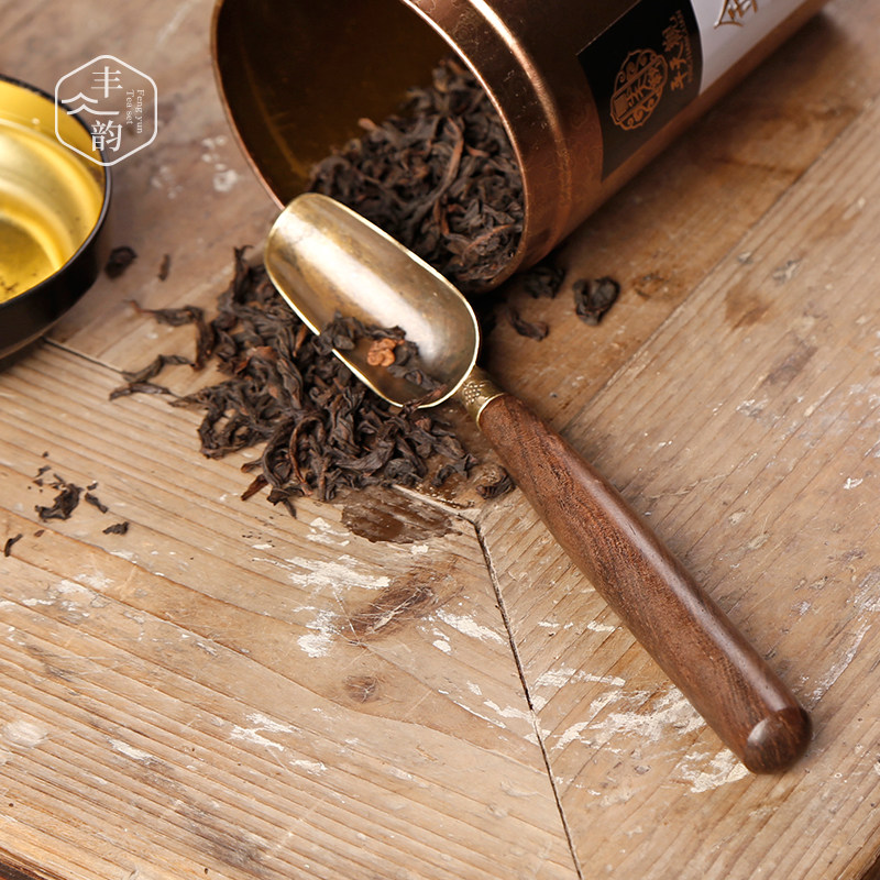 Japanese ebony wood to take teaspoons of copper-plated tea shovel home long handle Florian spoon tea kung fu tea accessories