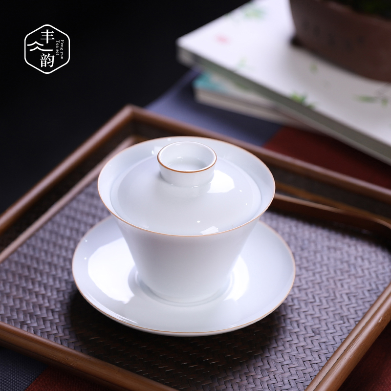 Sweet tureen tea cups large dehua white porcelain only three bowl of thin ceramic kung fu tea set tire shards single tureen