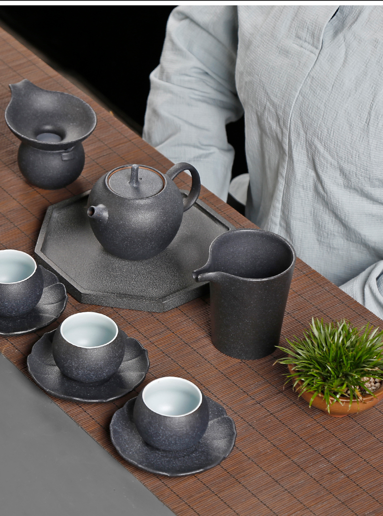 Coarse pottery kung fu tea cup home market metrix of ceramic tea set small single cup with cup mat sample tea cup set of tea cups