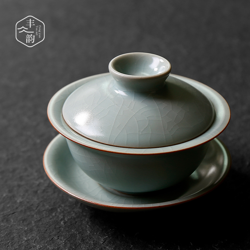 Your up three tureen only small kung fu tea set ceramic tea cup single home day cyan bowl restoring ancient ways