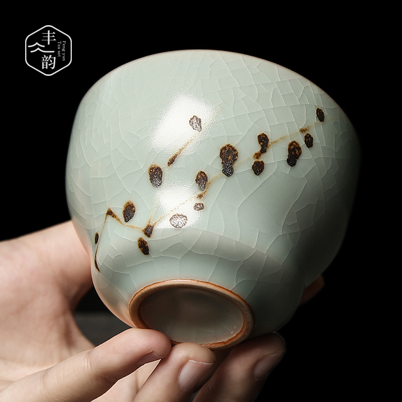 Your up tea master cup single cup large ceramic hand - made teacup cracked kung fu tea set for its ehrs azure sample tea cup