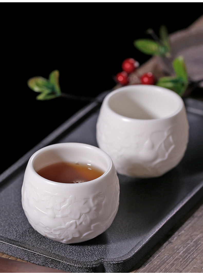 Pure manual white porcelain master cup anaglyph large relief personal single CPU dehua ceramic tea set kung fu tea cups