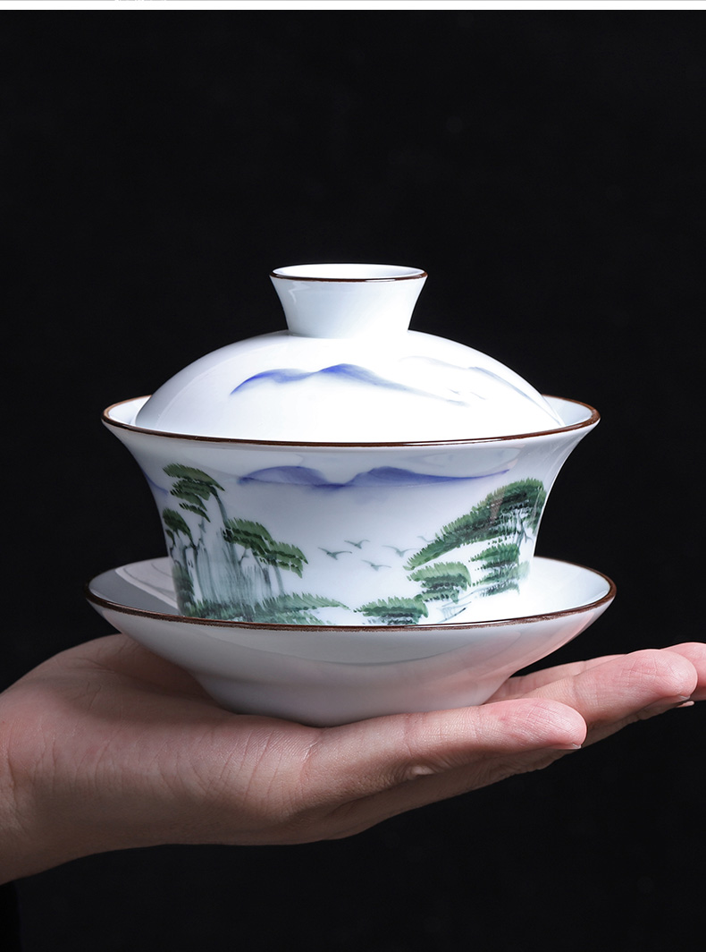 Queen tureen king 300 ml restoring ancient ways is blue and white porcelain three teacups hand - made kung fu tea bowl of a single tea set