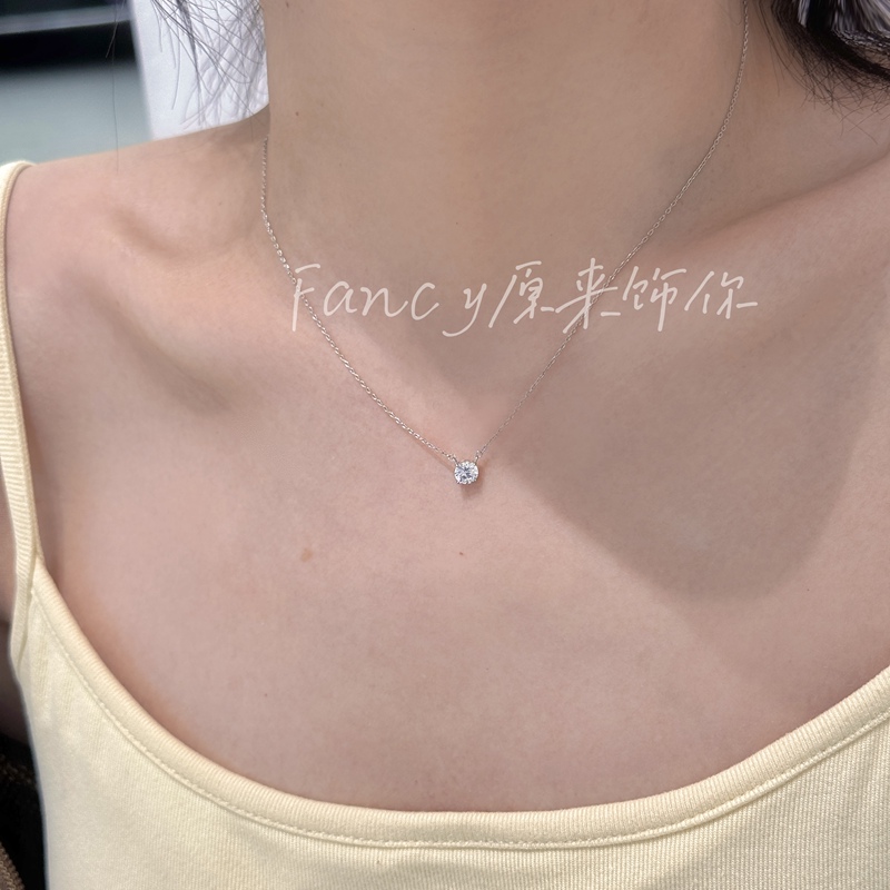 Zhao Lusi Style Pure Silver Necklace for Women, Super Shiny Single Diamond, Simple Clavicle Chain, Exquisite Light Luxury Neck Chain