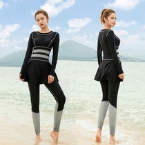 Large size long sleeve swimsuit womens split three-piece five-point trousers sunscreen quick-dry diving surf jellyfish hot spring swimsuit