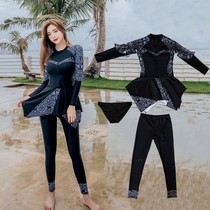 Large size long sleeve swimsuit women split skirt style belly thin trousers sunscreen quick-drying hot spring swimsuit surf jellyfish coat