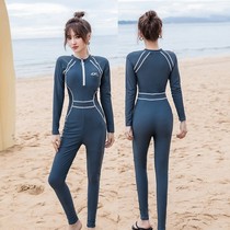 Long sleeve swimsuit womens one-piece trousers sunscreen nylon quick-drying zipper diving suit surf jellyfish suit diving suit swimsuit