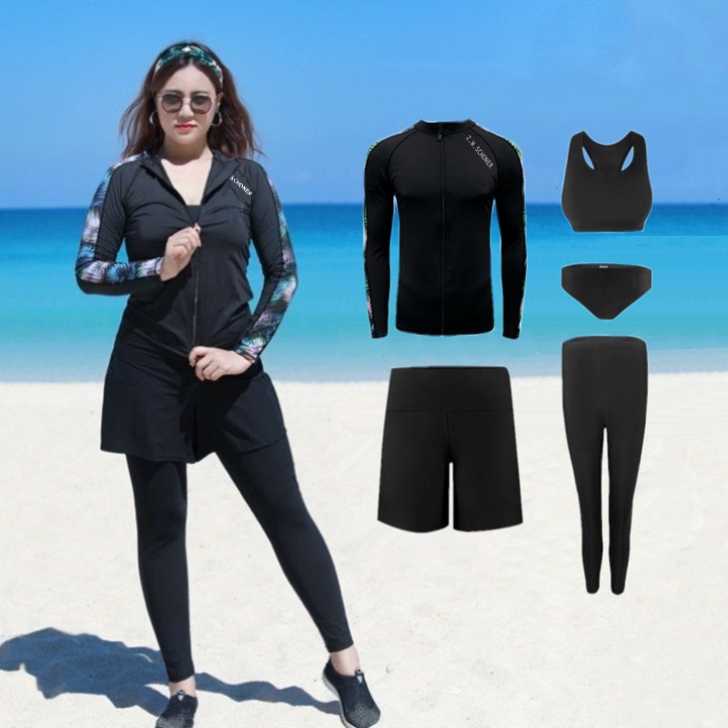 Step up code long sleeve swimsuit woman two-piece chubby M200 catty couple men's pants sunscreen speed dry spa swimsuit