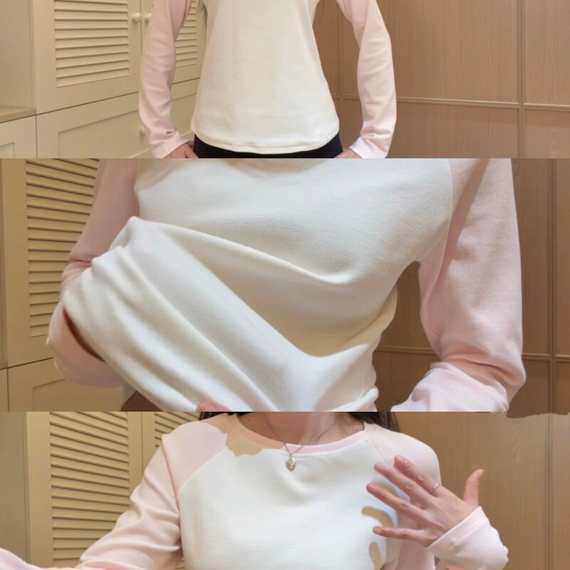 Korean-Style Everyday Stylish Long-Sleeve T-Shirt, Basic Inner Layer, Light Pink Design, Casual Soft and Comfortable Top Korean-Style Everyday Stylish Long-Sleeve T-Shirt, Basic Inner Layer, Light Pink Design, Casual Soft and Comfortable Top