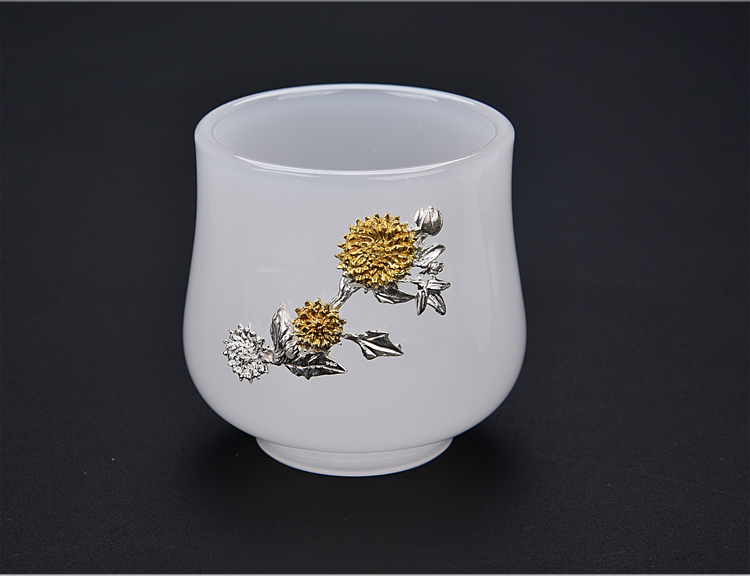Ancient tea sheng up porcelain jade jade ore, white porcelain of the jade inlaid with silver meilan CPU master cup sample tea cup single cup gift