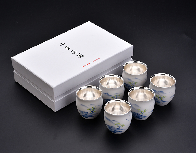 The ancient up new landscape silver tea light manual coppering. As silver cup white porcelain cup single hand - made ceramic sample tea cup host