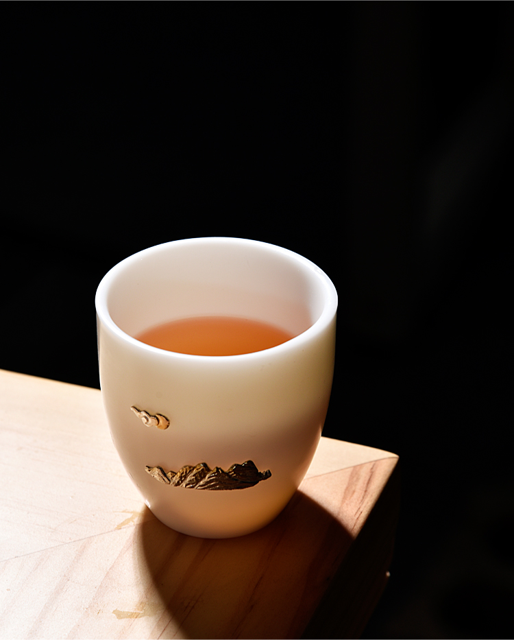 Ancient sheng up new dragonfly porcelain white porcelain inlay silver cup kaolin jade inlay sample tea cup master cup single CPU