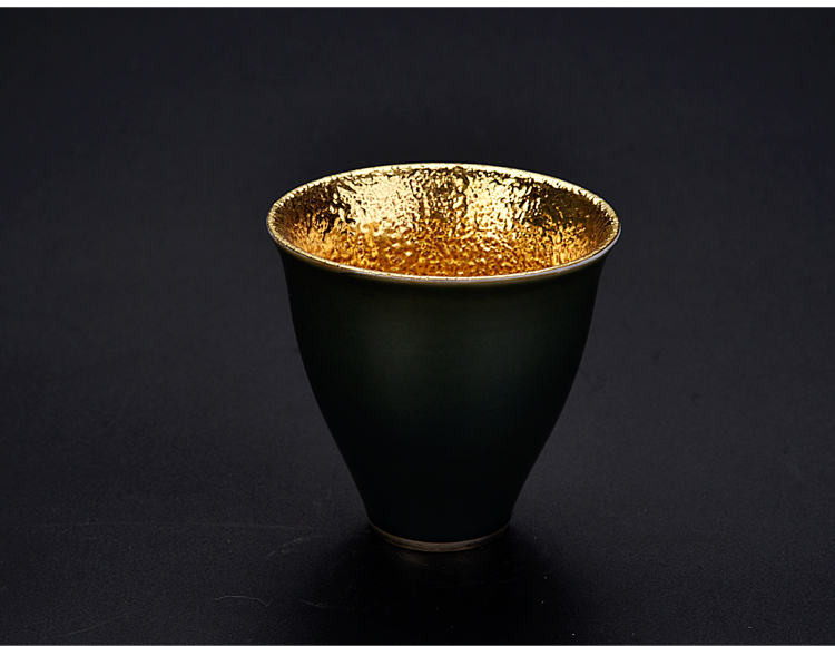 Ancient sheng up new elegant yellow marigold glass up with pure 24 k gold pure manual master cup ceramic sample tea cup