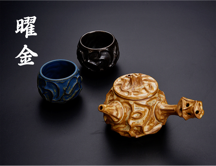 Ancient sheng ceramic up new iron pot Chen Weichun convex stage name the home side the pot a pot of two glass ball hole, single pot of red glaze