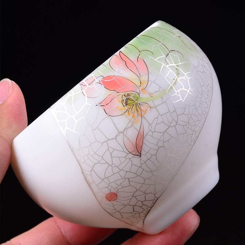 Ancient sheng up manual tasted silver gilding hand - made sample tea cup hat to the new lotus cup run of mine ore suet white jade ivory porcelain cup