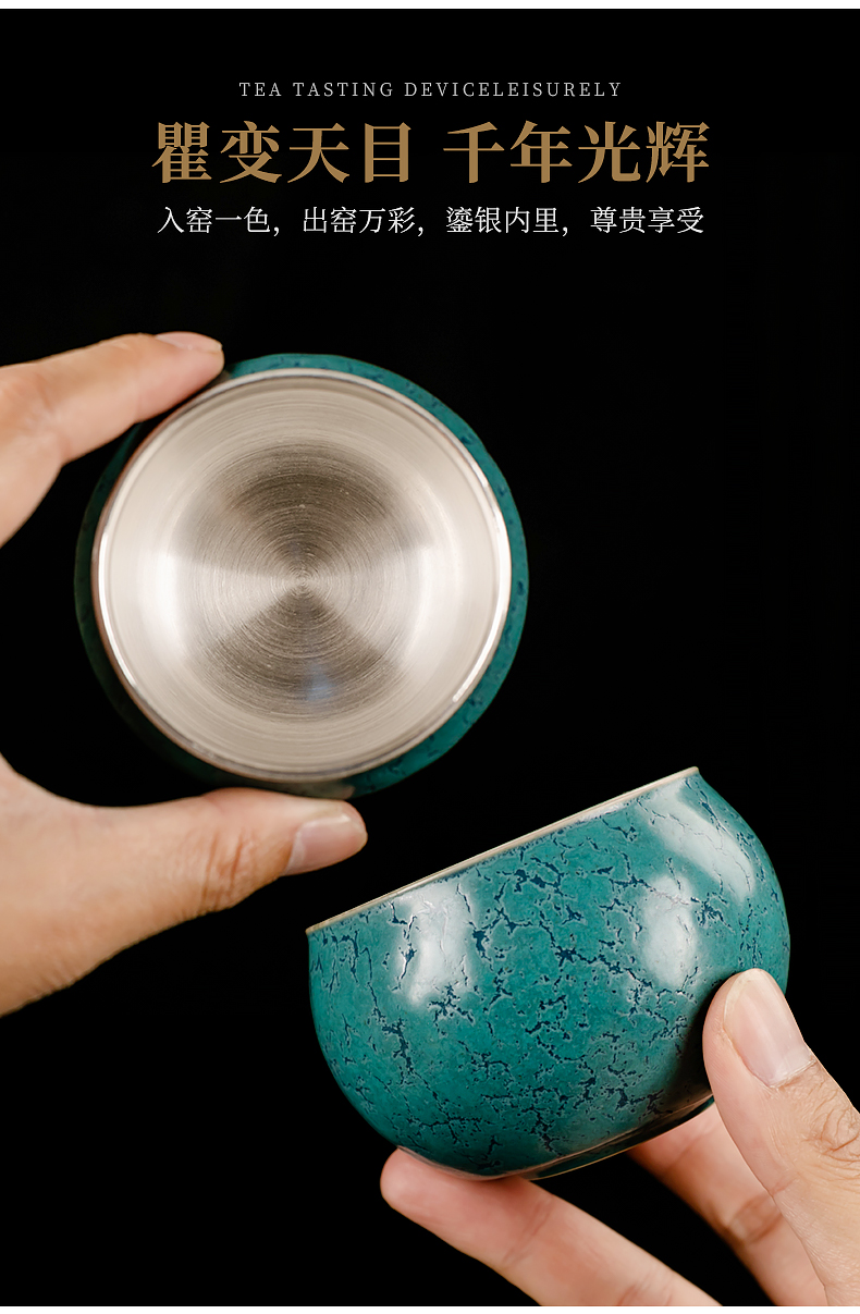 Ancient sheng up with pure silver, four seasons coppering. As silver cup up built large single individual host tea cup of jingdezhen ceramics