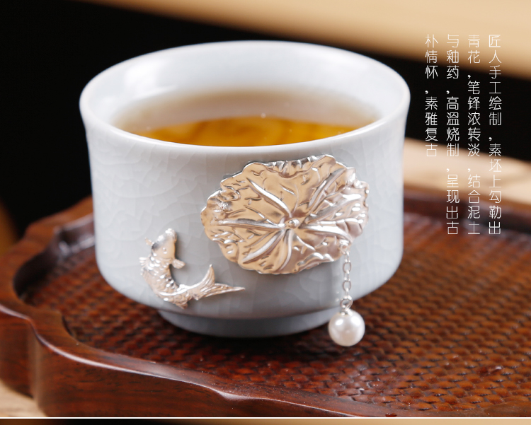 Ancient fill your up up kung fu tea set with silver checking move ceramic cups master cup single cup cup sample tea cup