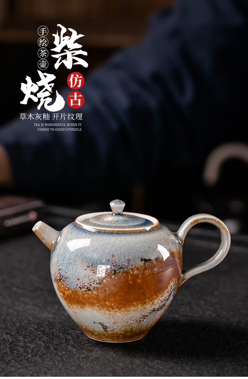 Ancient sheng up with pure manual plant ash wood, hand - made ceramic teapot single pot pot of high - end teapot can open piece of kung fu