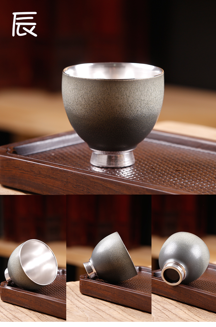 Ancient sheng up 999 sterling silver master cup single cup cup ceramic tea cup, kung fu stars to use manual coppering. As silver cup