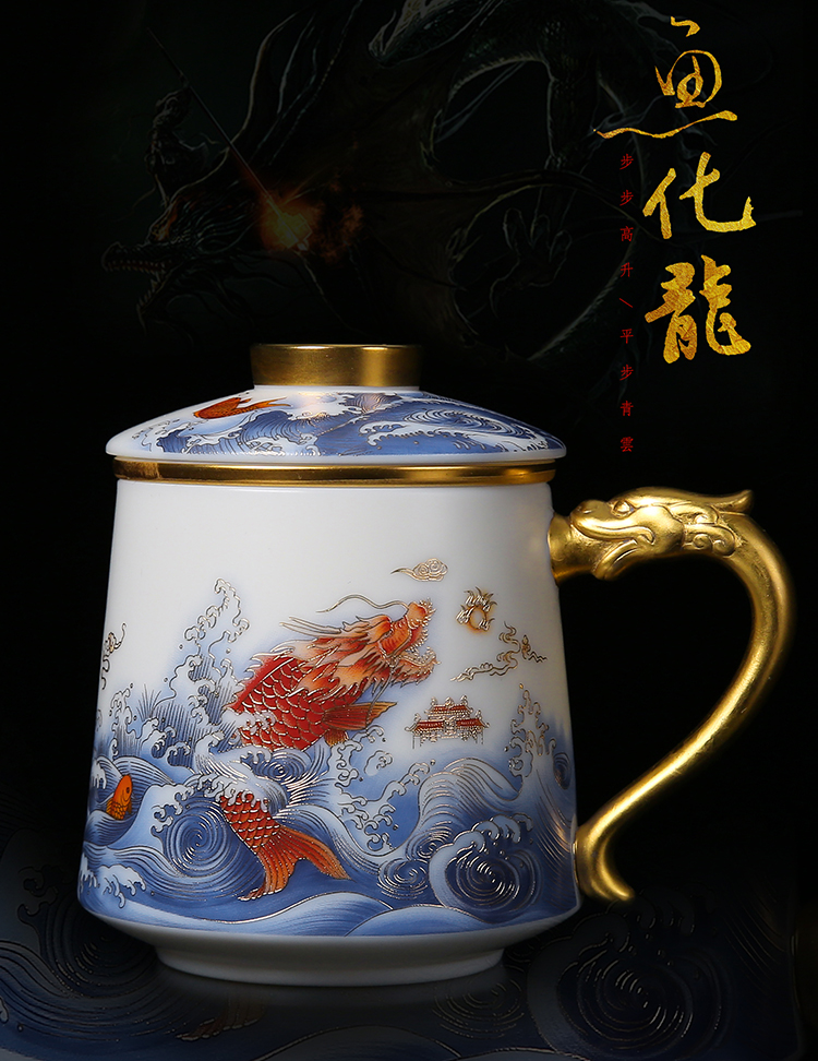 The ancient sheng up dehua white porcelain craft glass ceramic gifts home suet jade office cup personal cup with cover cups