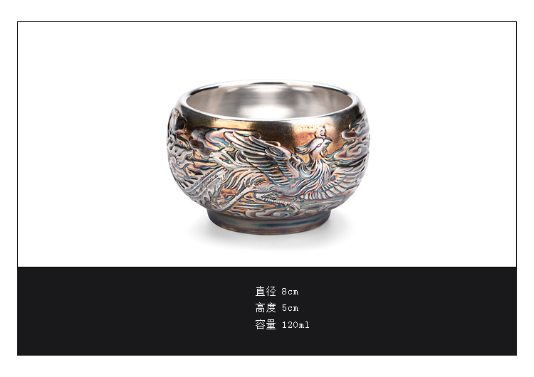 The ancient new Japanese antique silver, pure manual fire phoenix kung fu sheng up household ceramics bladder tasted silver gilding masters cup