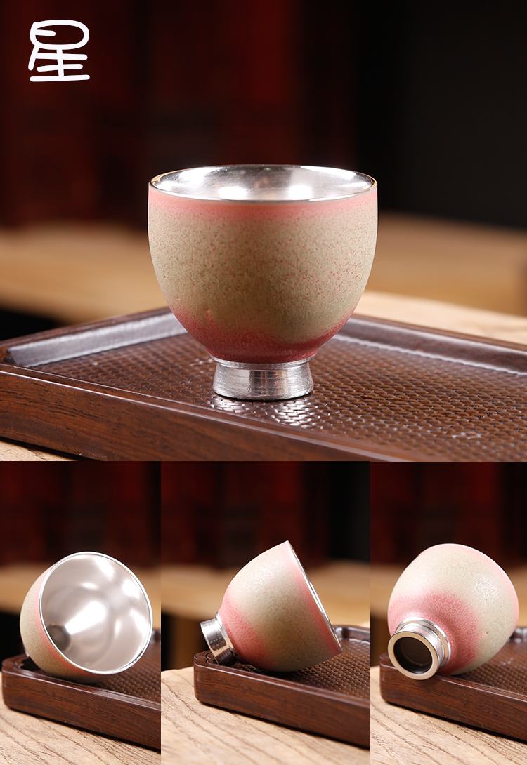 Ancient sheng up 999 sterling silver master cup single cup cup ceramic tea cup, kung fu stars to use manual coppering. As silver cup